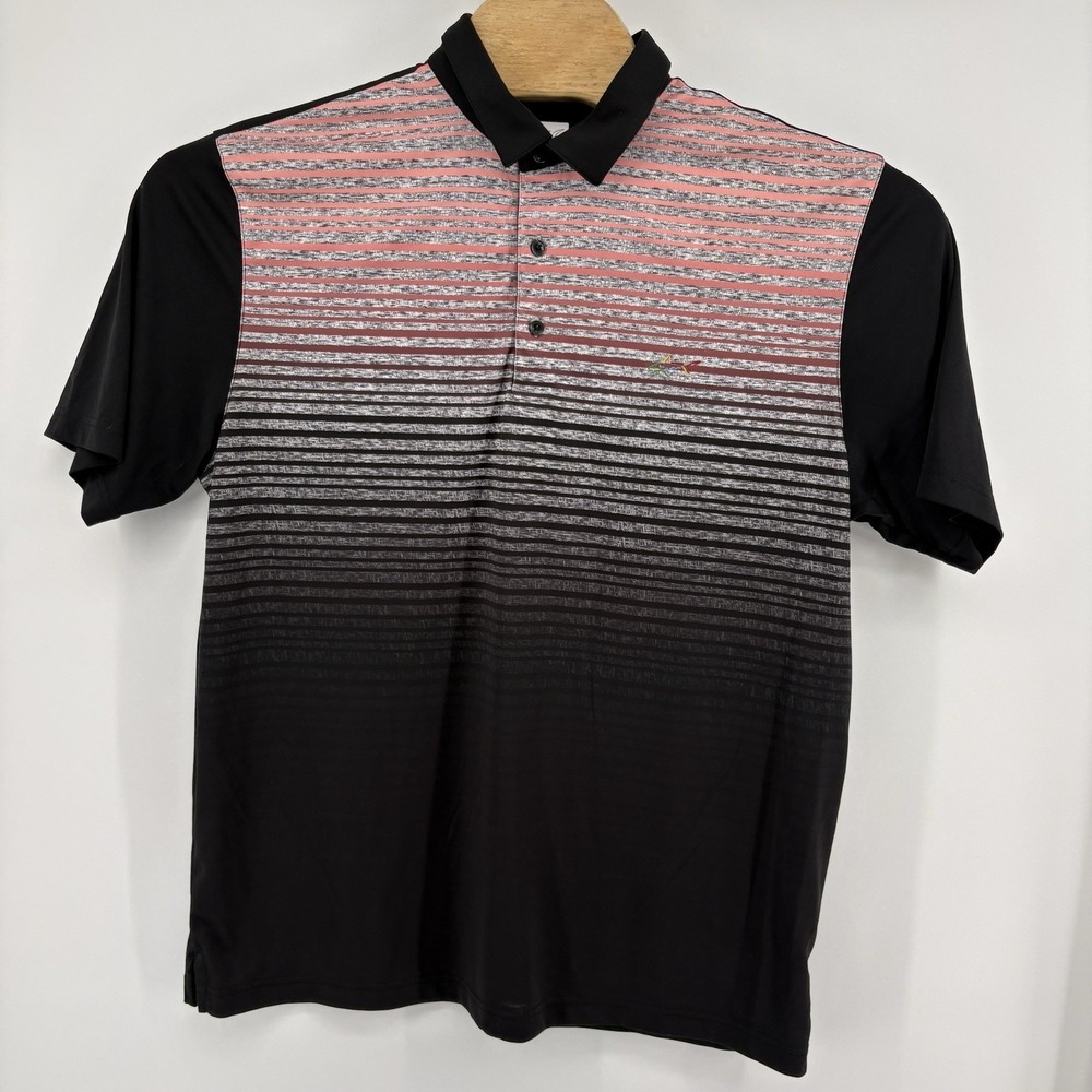 Greg Norman Play Dry Golf Polo Shirt Mens Sz XL‎ Black Pink Stripe Short Sleeve